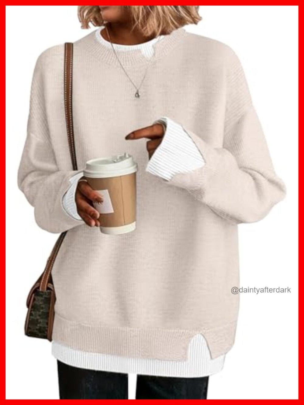 Womens Oversized Cut-Out Sweater Crew Neck Ribbed Knit Pullover